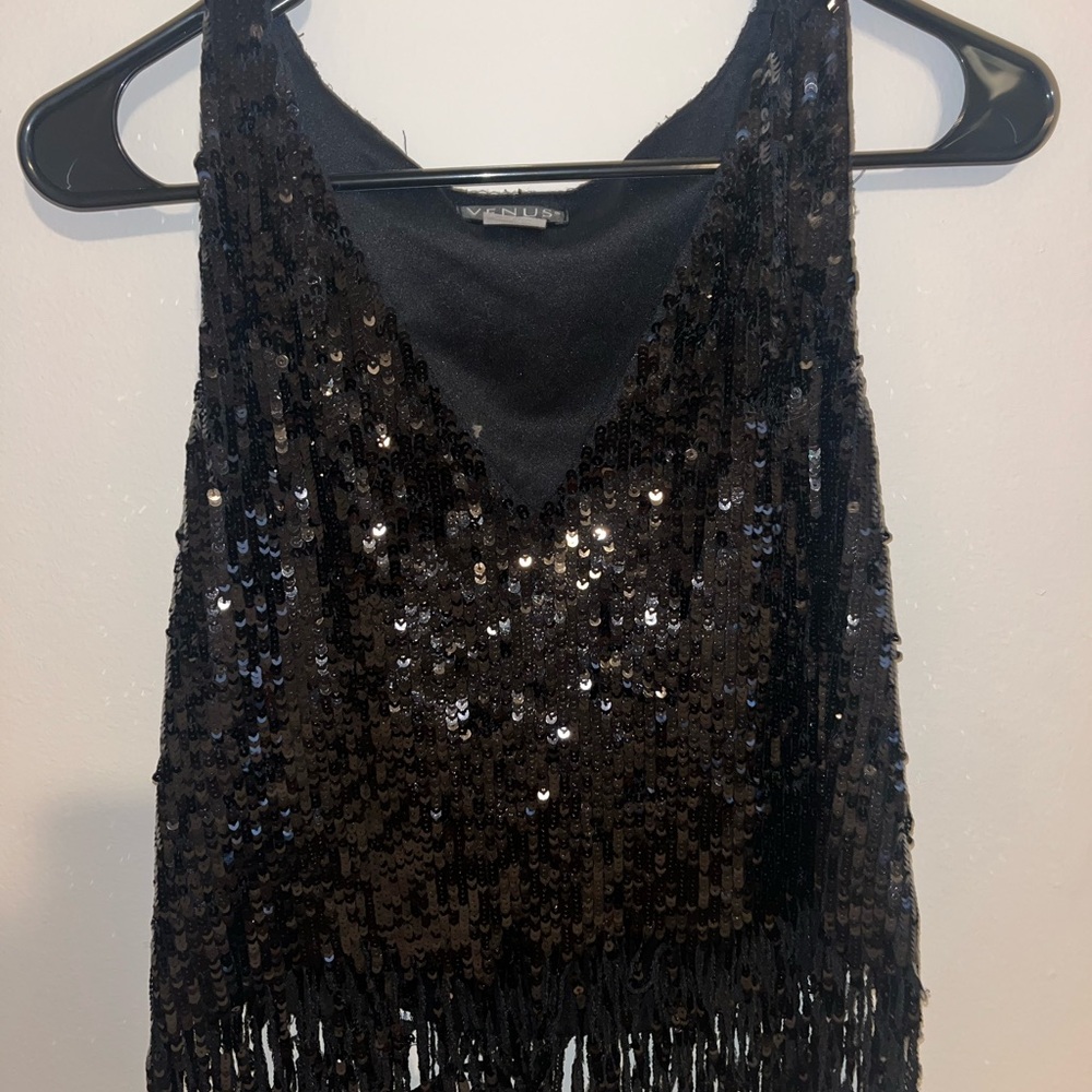 VENUS Black Sequin Fringe Blouse